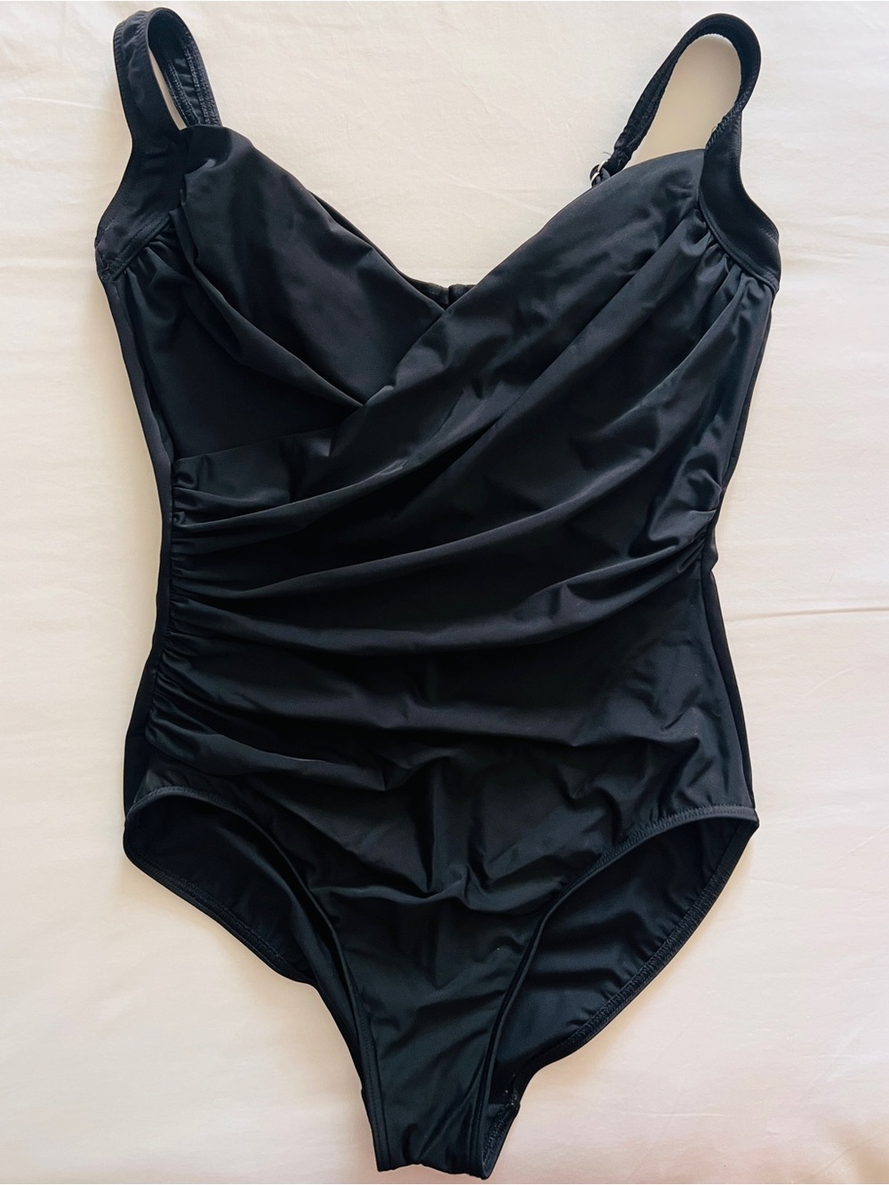 Miraclesuit Sanibel: ruched, black, underwire support